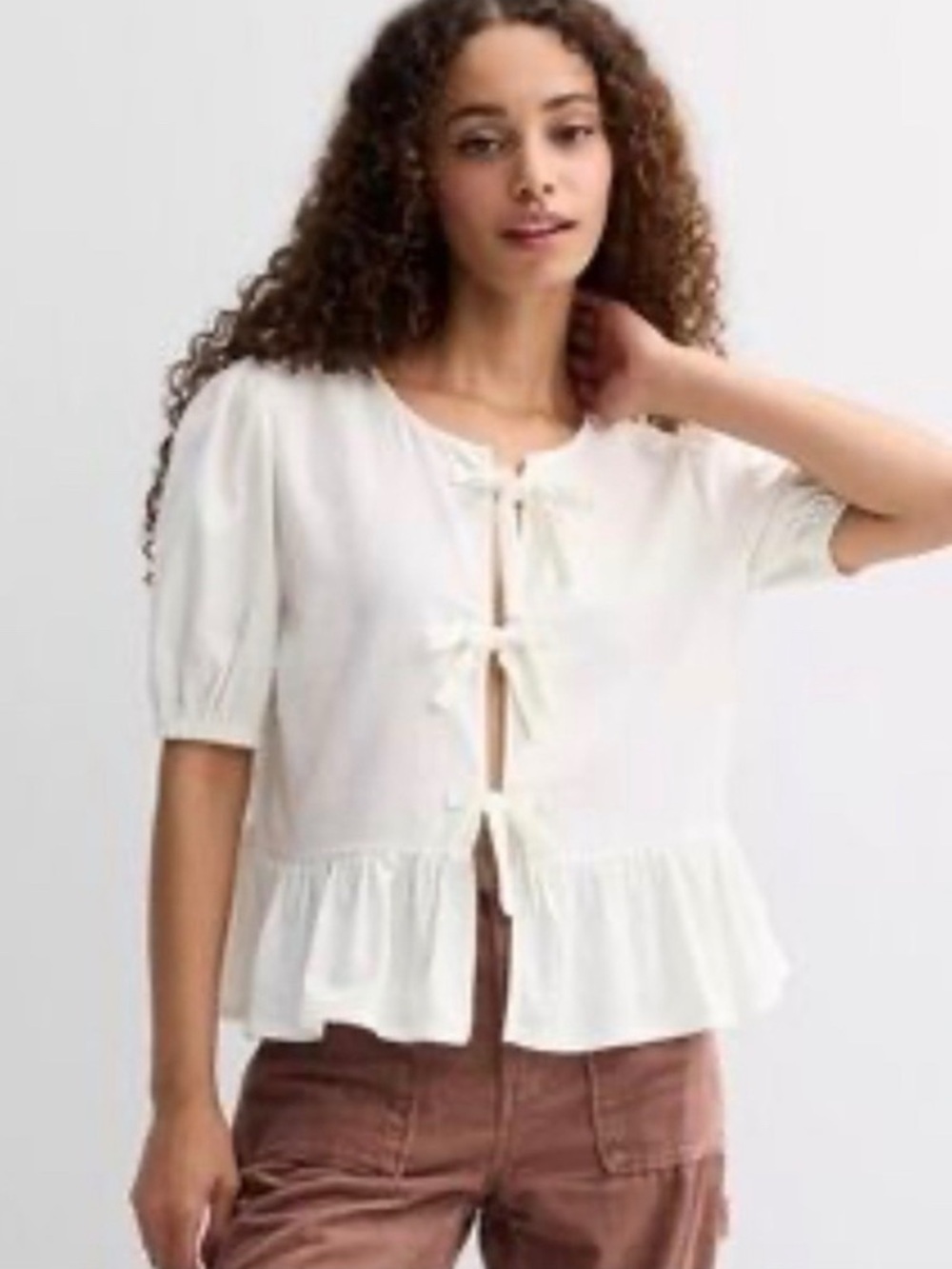 Liberty Love White Tie-Front Peplum Blouse
